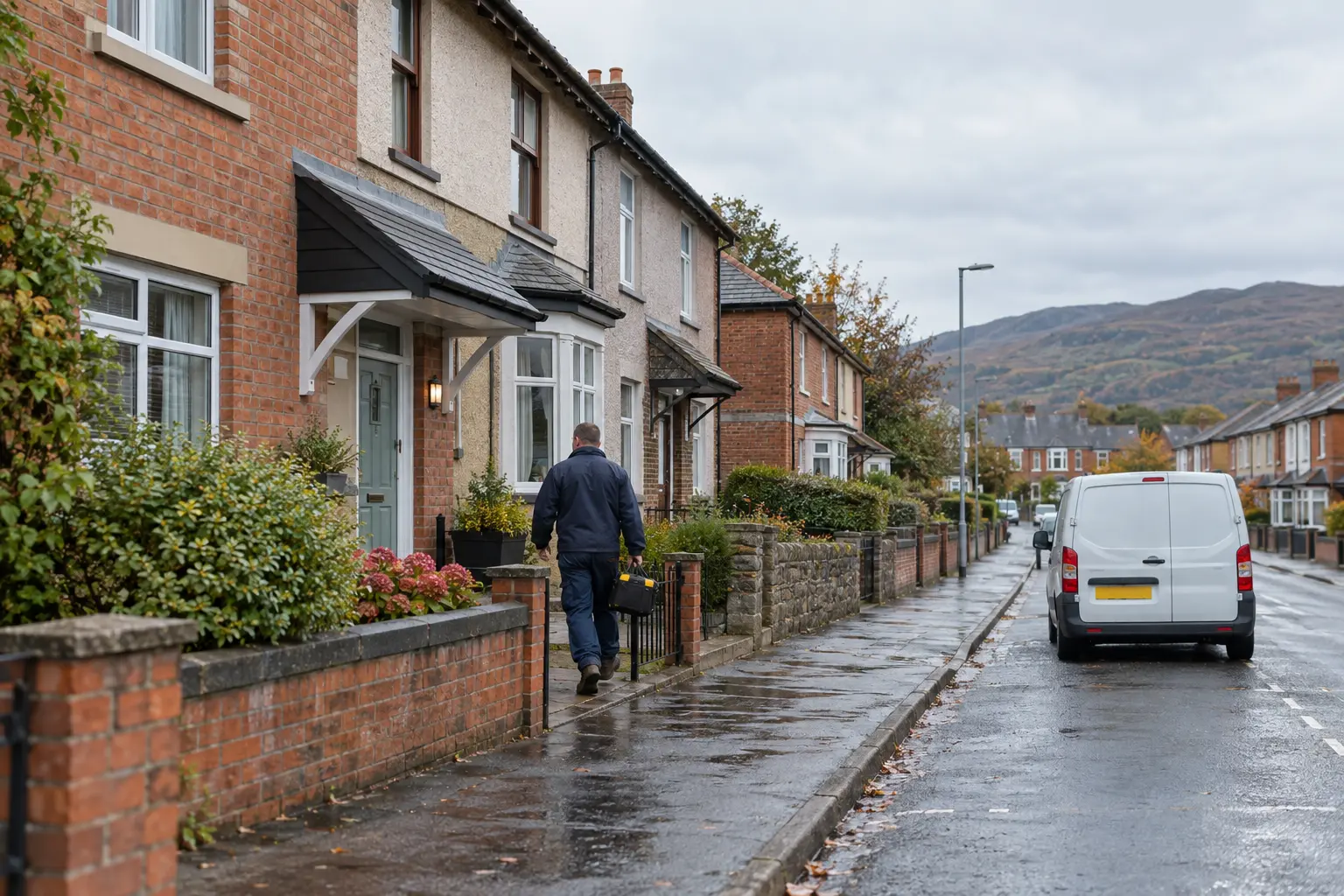 Editorial image of a professional property maintenance visit in North Wales